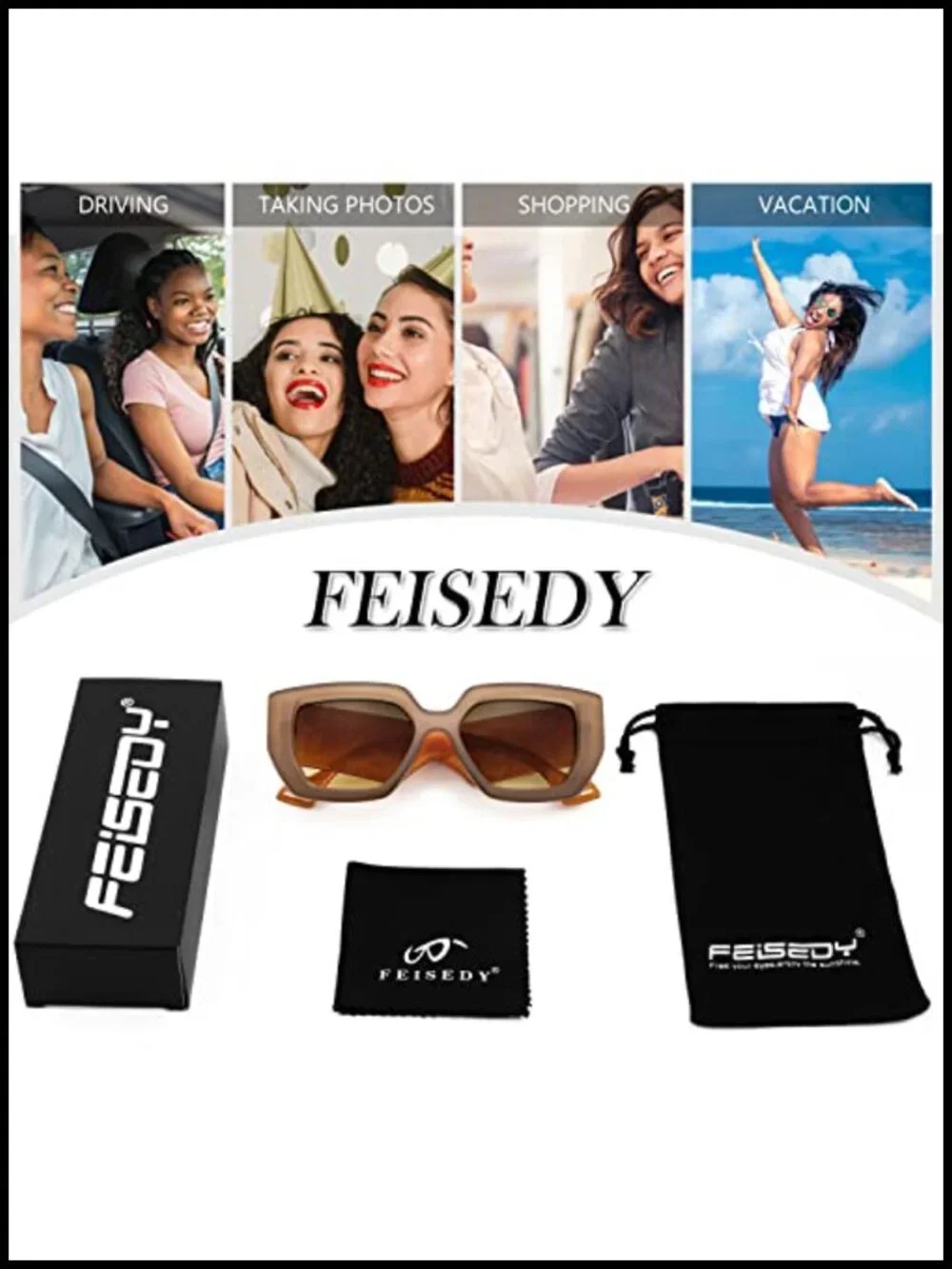 Oversized Square Sunglasses with UV400 Protection Thick Frame